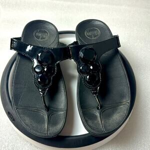 FitFlop Sandal Flip Flop 5 Women’s Black Jeweled Embellished Beach Pool Vacay